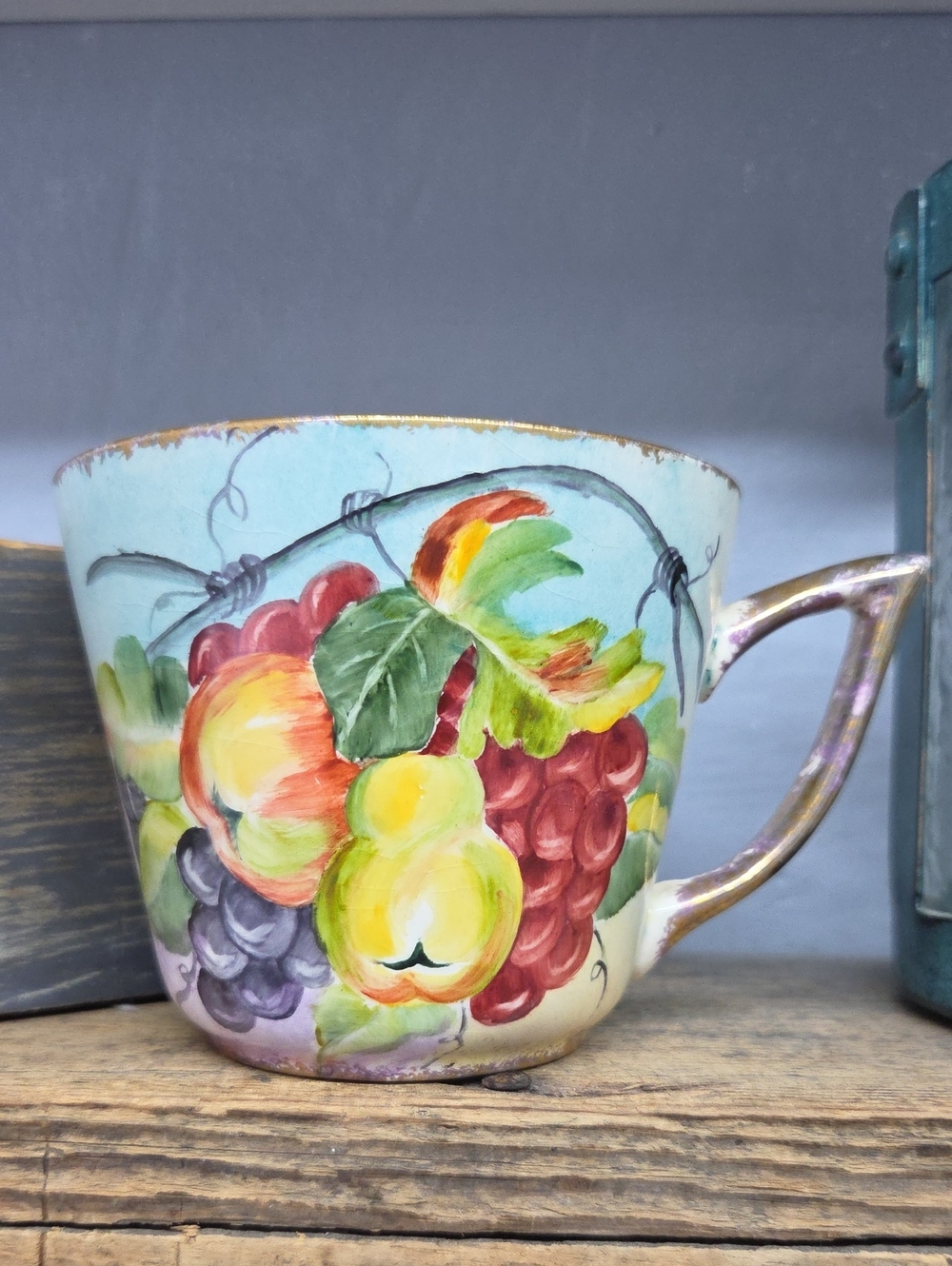 Vintage Hand Painted Ceramic Cup With Gold Accents